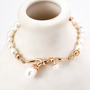 925 Gold Natural Pearl Organic Link Bracelet